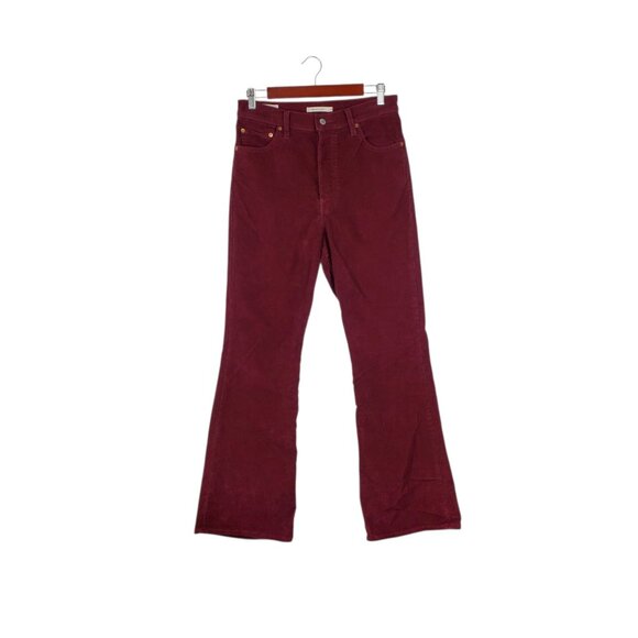 Levi's Premium Ribcage Flare Corduroy Pants Retro 70s Burgundy Button Fly 29 - Picture 1 of 9